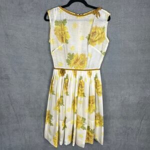 Vintage L'aiglon 50s 60s Dress Floral Cottage Preppy Flare Skirt Butter Yellow